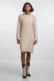 PIECES Cream Chunky Cable Knitted Jumper Dress - Image 1 of 5