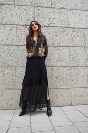 Religion Black Tiered Maxi Skirt In Sheer Georgette and Short Lining - Image 1 of 8