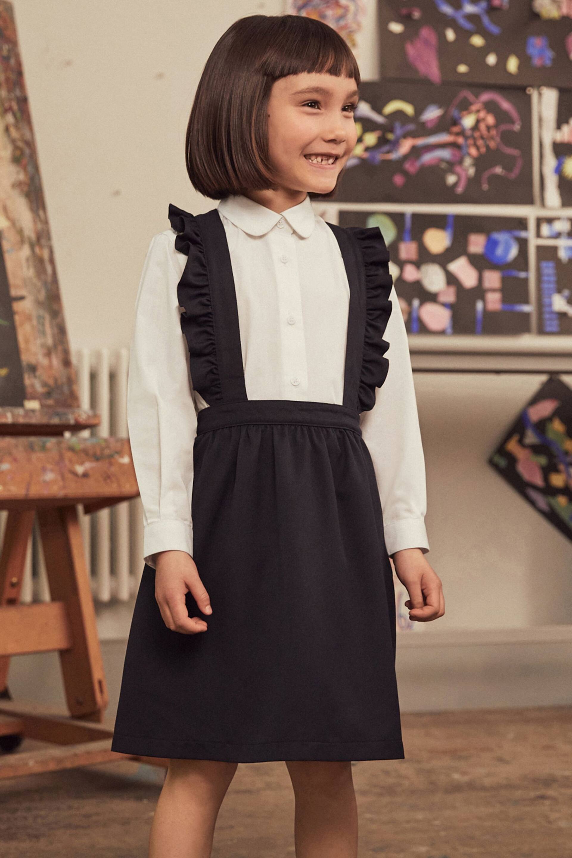 Navy Blue/White Ruffle Pinafore and Long Sleeve Shirt Set (3-14yrs) - Image 1 of 7