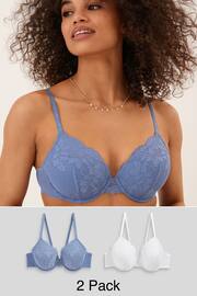 White/Blue Pad Full Cup Lace Bras 2 Pack - Image 1 of 14
