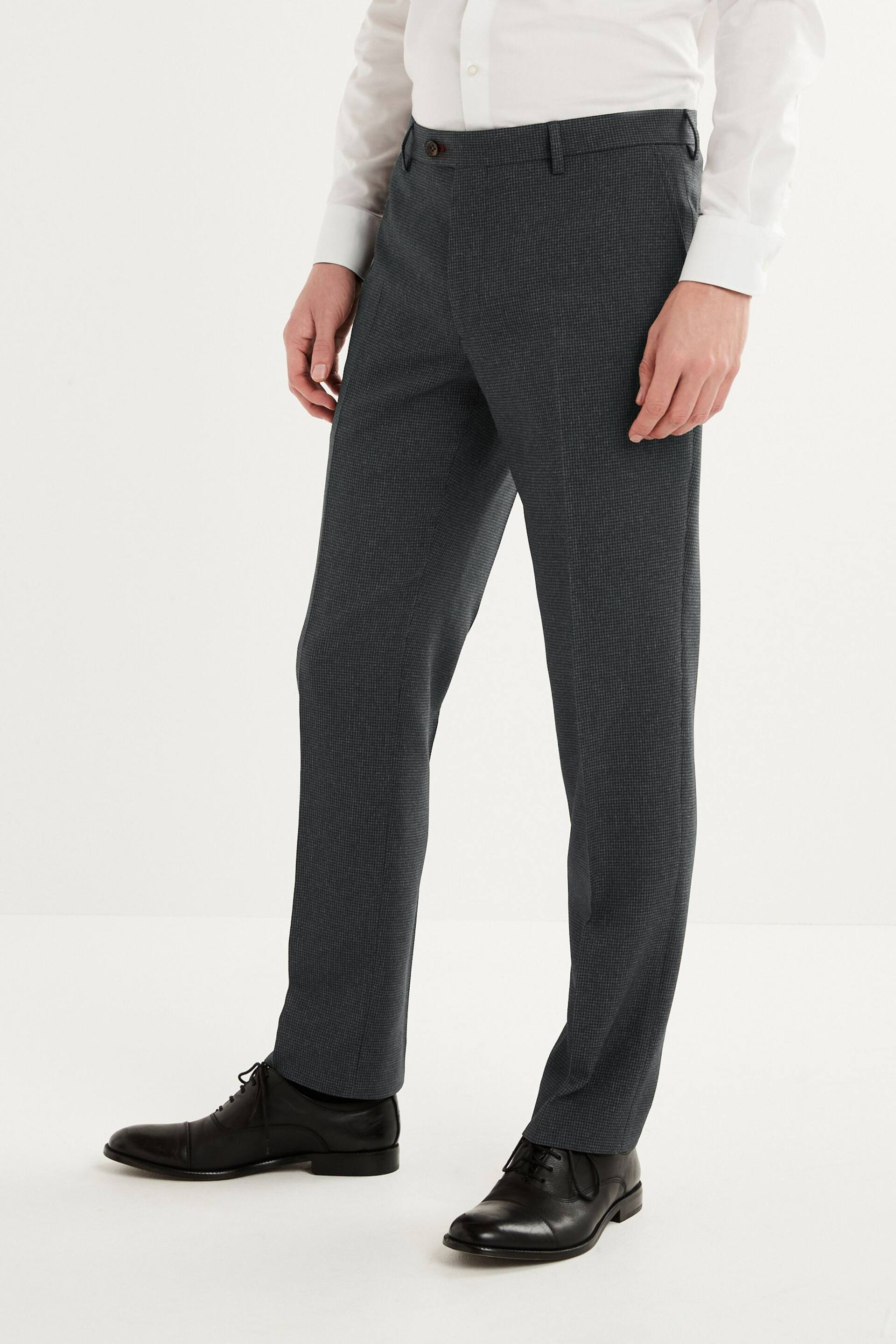 Charcoal Grey Slim fit Puppytooth Fabric Suit: Trousers - Image 1 of 7