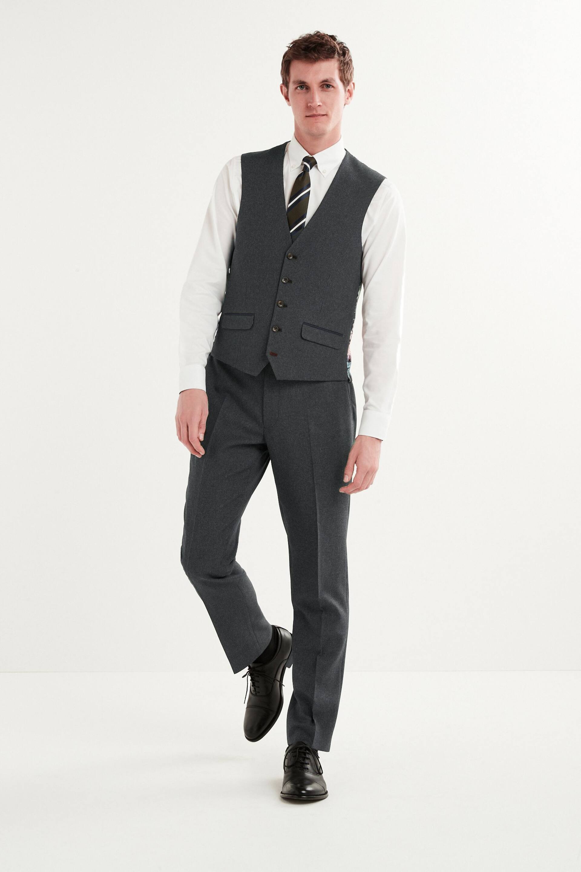 Charcoal Grey Puppytooth Fabric Suit Waistcoat - Image 2 of 11