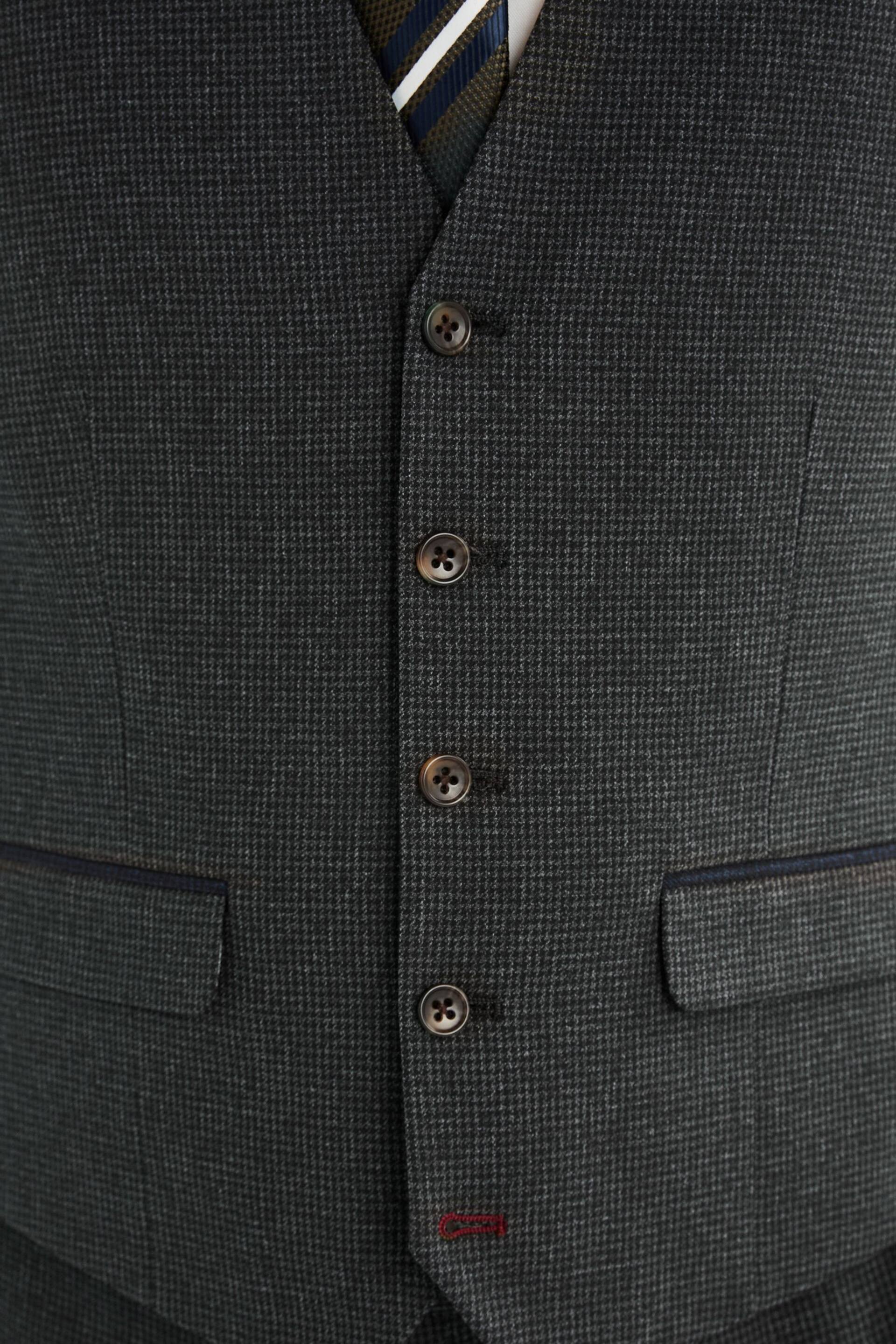 Charcoal Grey Puppytooth Fabric Suit Waistcoat - Image 4 of 11