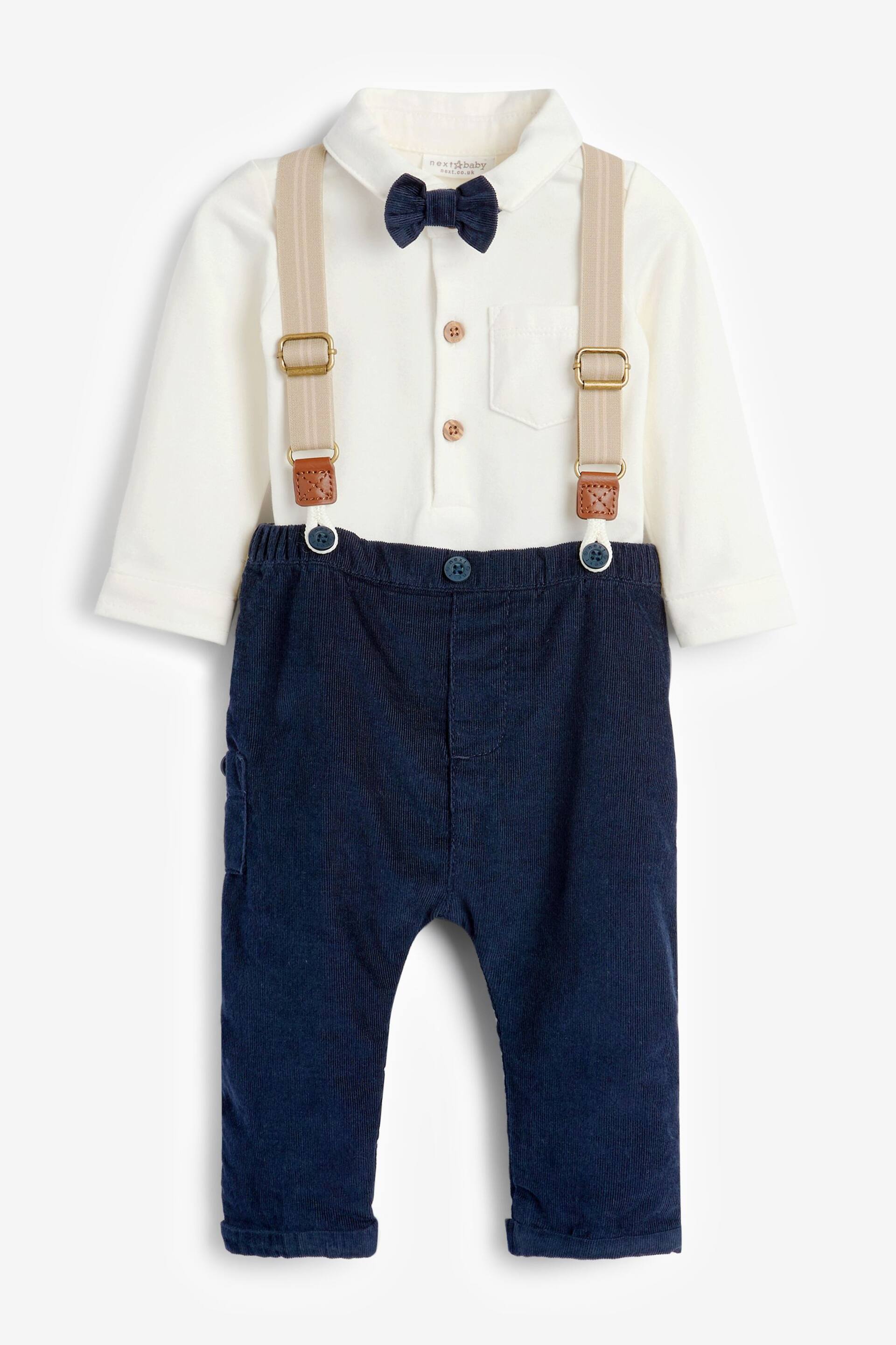 Navy/White 4 Piece Shirt Body, Trousers and Braces Set (0mths-2yrs) - Image 1 of 7