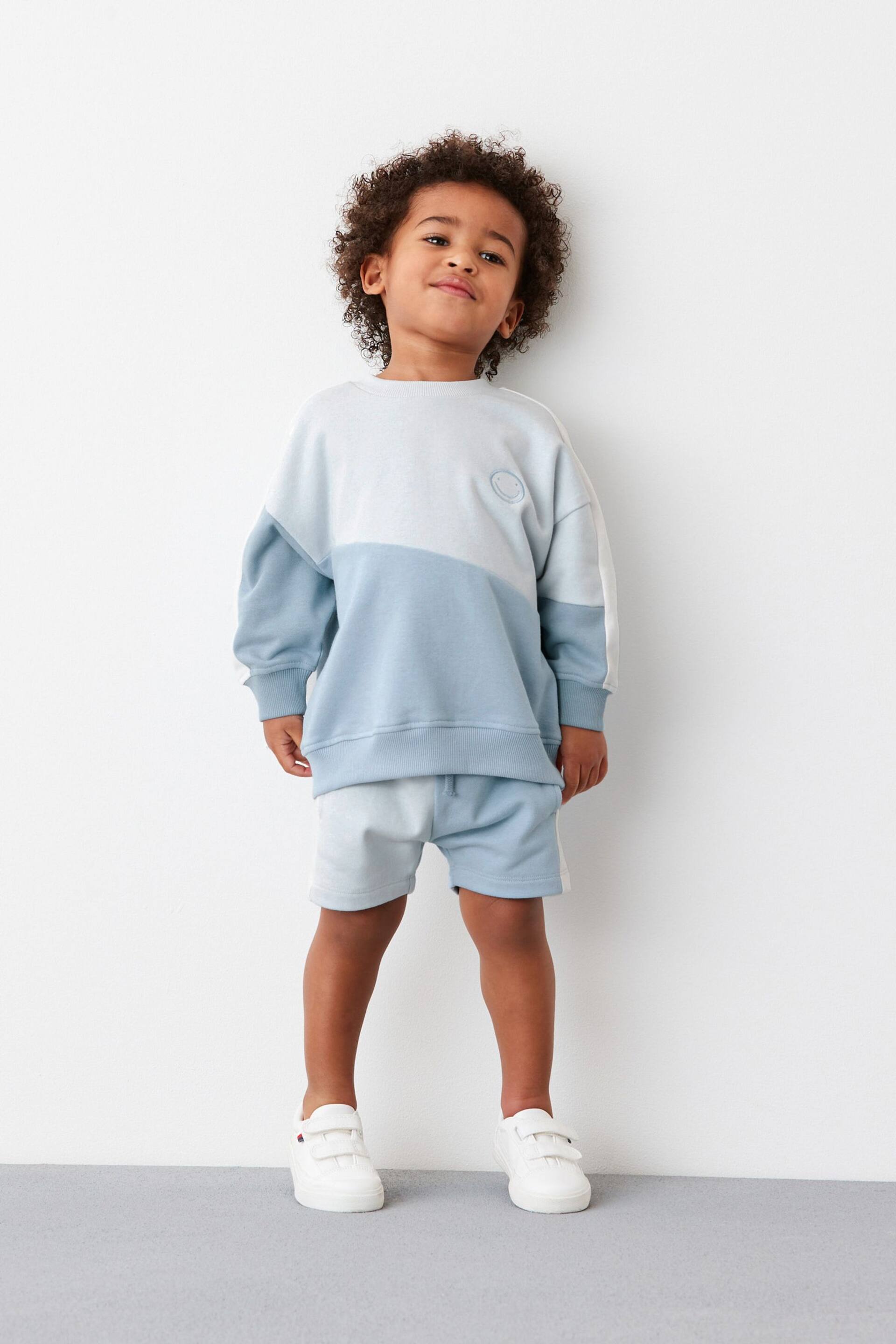 Light Blue Colourblock Sweatshirt And Shorts Set (3mths-7yrs) - Image 1 of 7