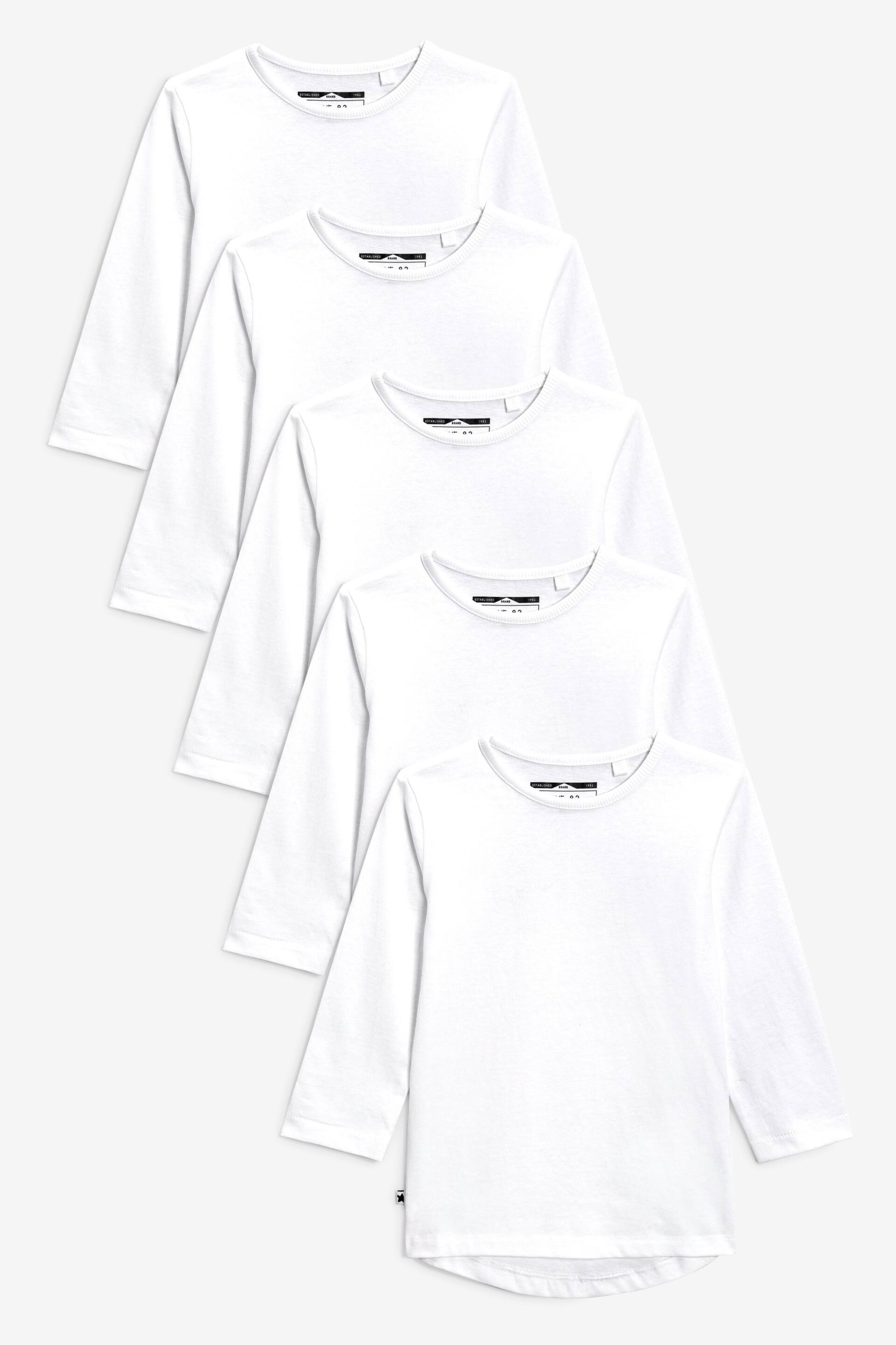 White 5 Pack Long Sleeve T-Shirts (3mths-7yrs) - Image 1 of 4