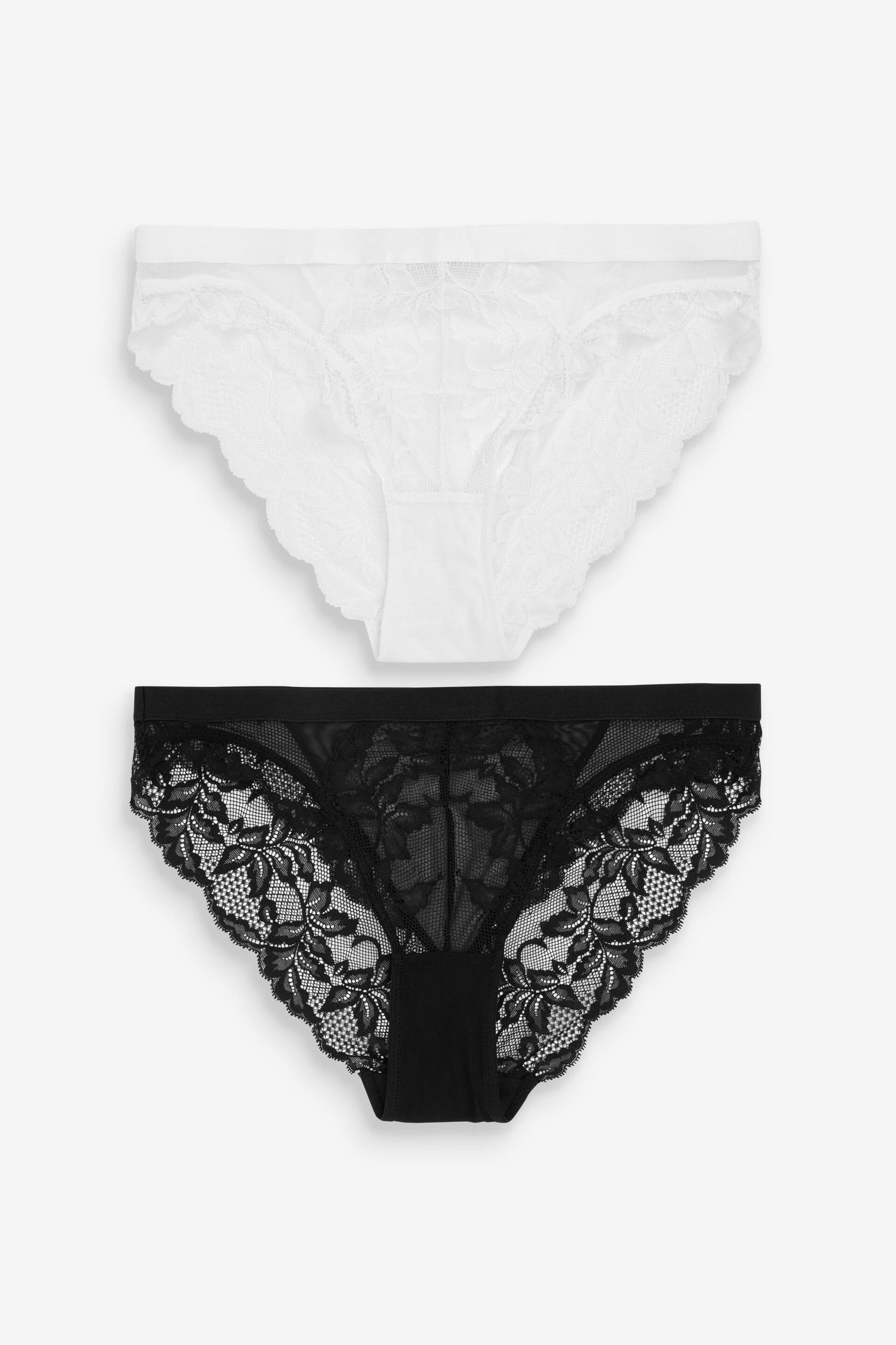Black/White High Leg Lace Knickers 2 Pack - Image 1 of 7