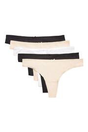 Black/White/Nude Thong Microfibre Knickers 5 Pack - Image 1 of 8