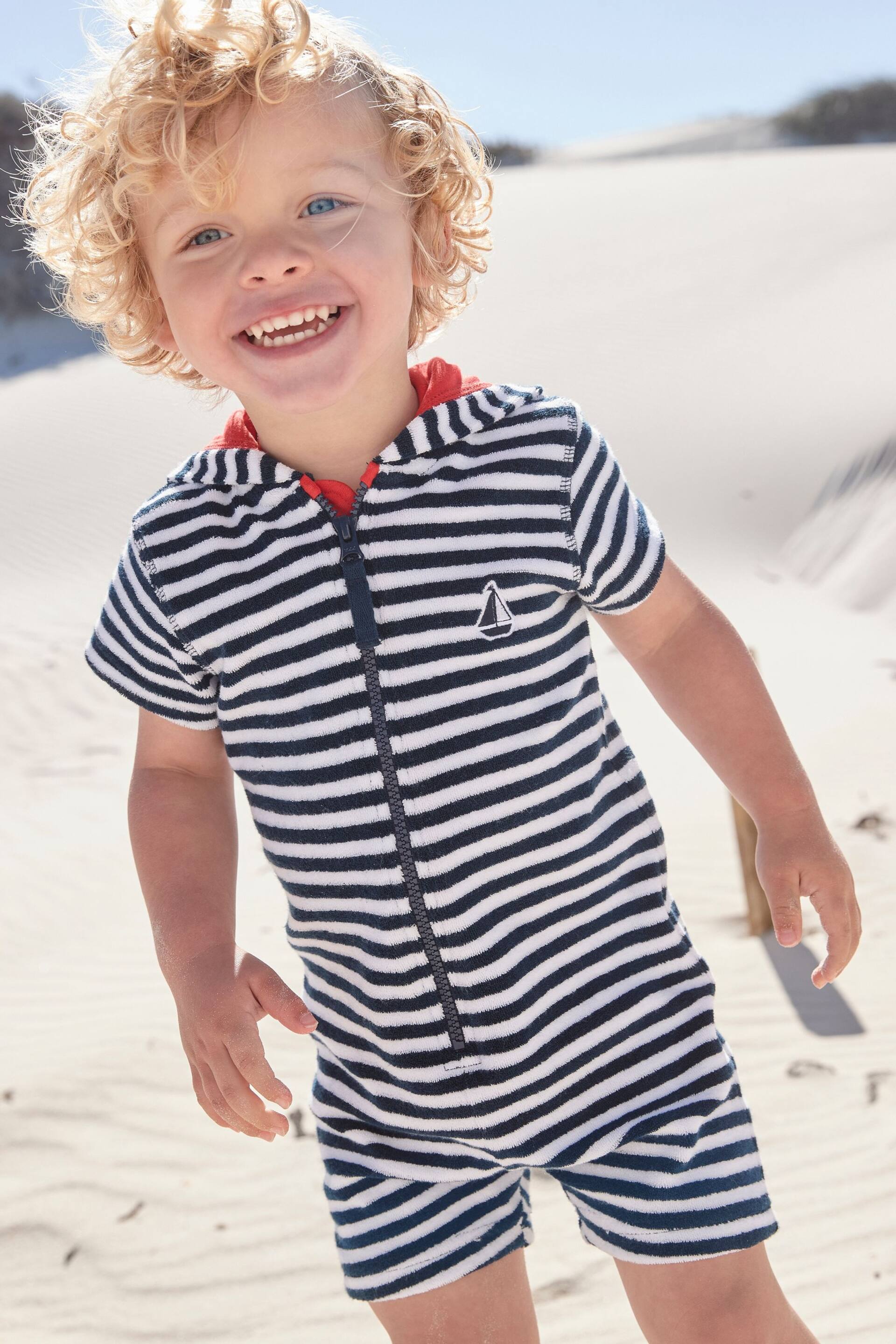 Navy Stripe Towelling All-In-One (3mths-7yrs) - Image 1 of 7