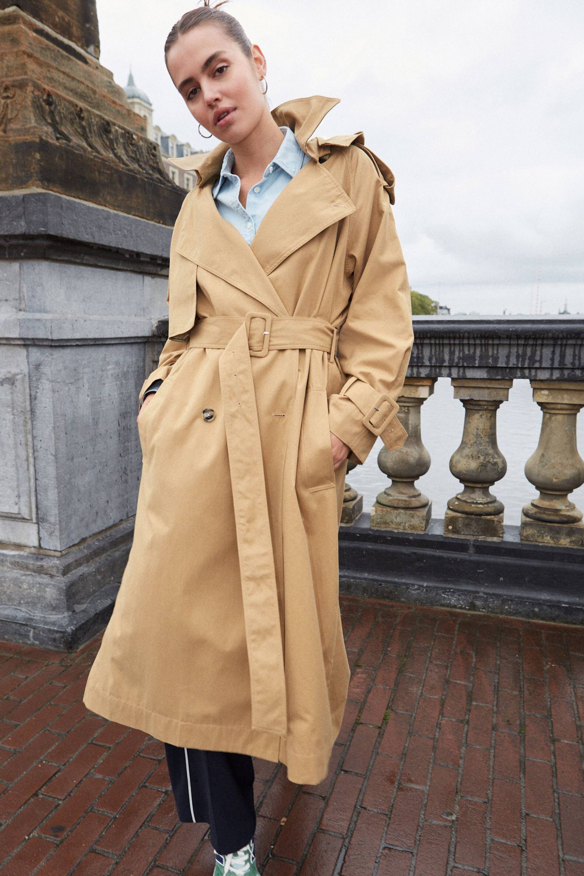 Camel Natural Belted Trench Coat - Image 1 of 7