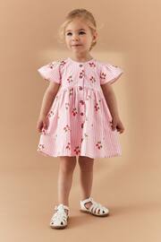 Pink Strawberry Stripe Cotton Button Up Dress (3mths-8yrs) - Image 1 of 7