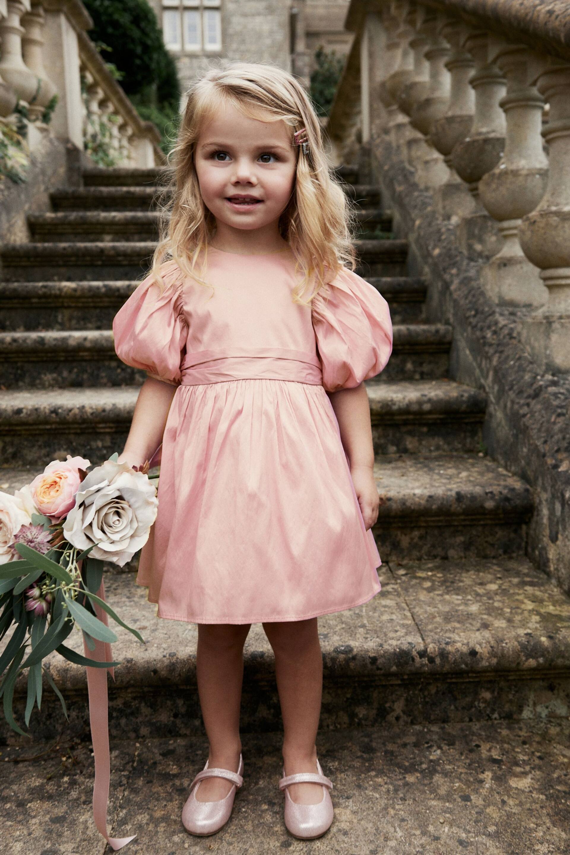 Pink Taffeta Flower Girl Bow Dress (3mths-10yrs) - Image 1 of 7