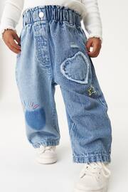 Mid Blue Denim Heart Patch Wide Leg Jeans (3mths-7yrs) - Image 1 of 7