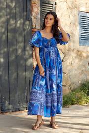 Blue Print Puff Sleeve Maxi Dress - Image 1 of 6