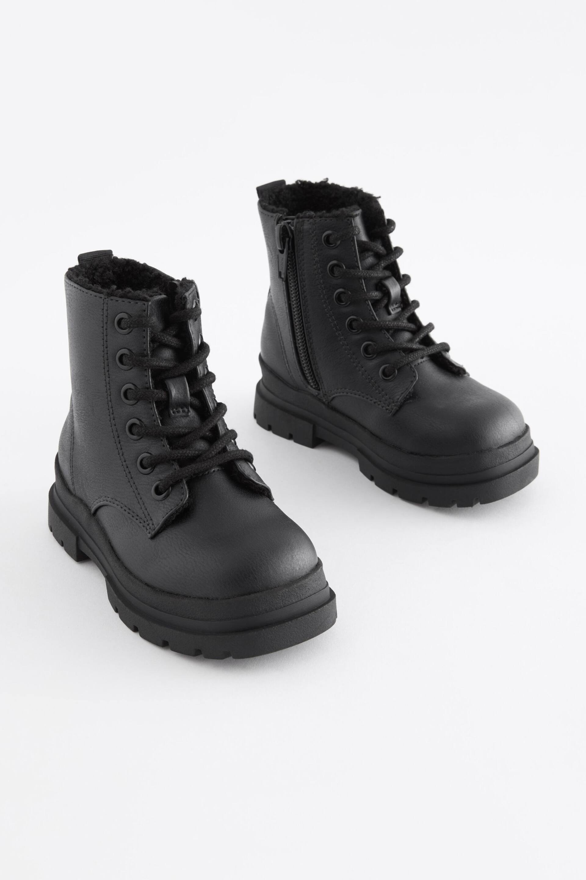 Black Warm Lined Lace-Up Boots - Image 1 of 5