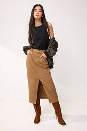 Rust Brown Denim Maxi Skirt - Image 1 of 6