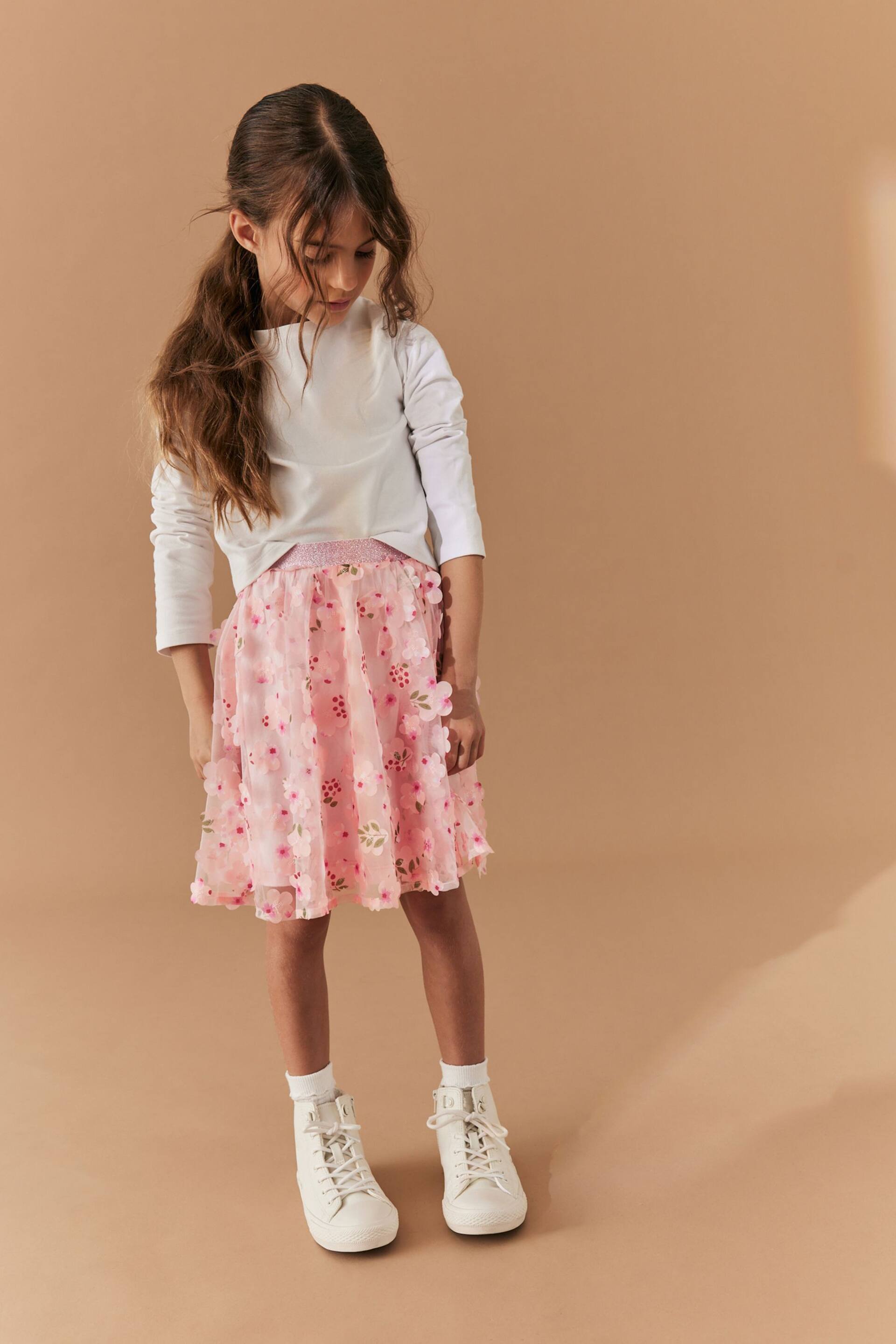 Blush Pink 3D Floral Pull-On Skirt (3-16yrs) - Image 1 of 7