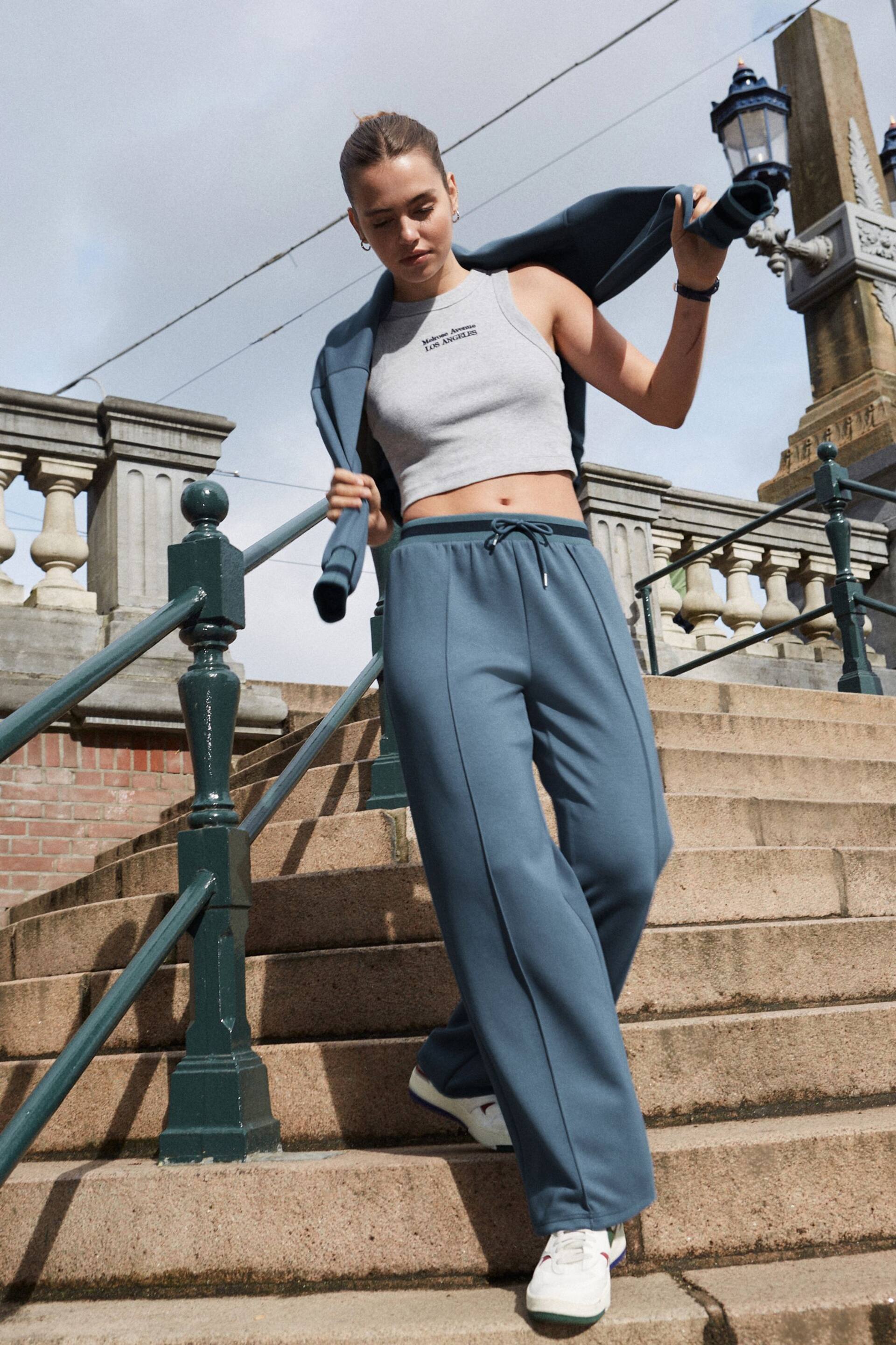 Blue Slinky Wide Leg Co-ord Side Stripe Track Trousers - Image 1 of 7