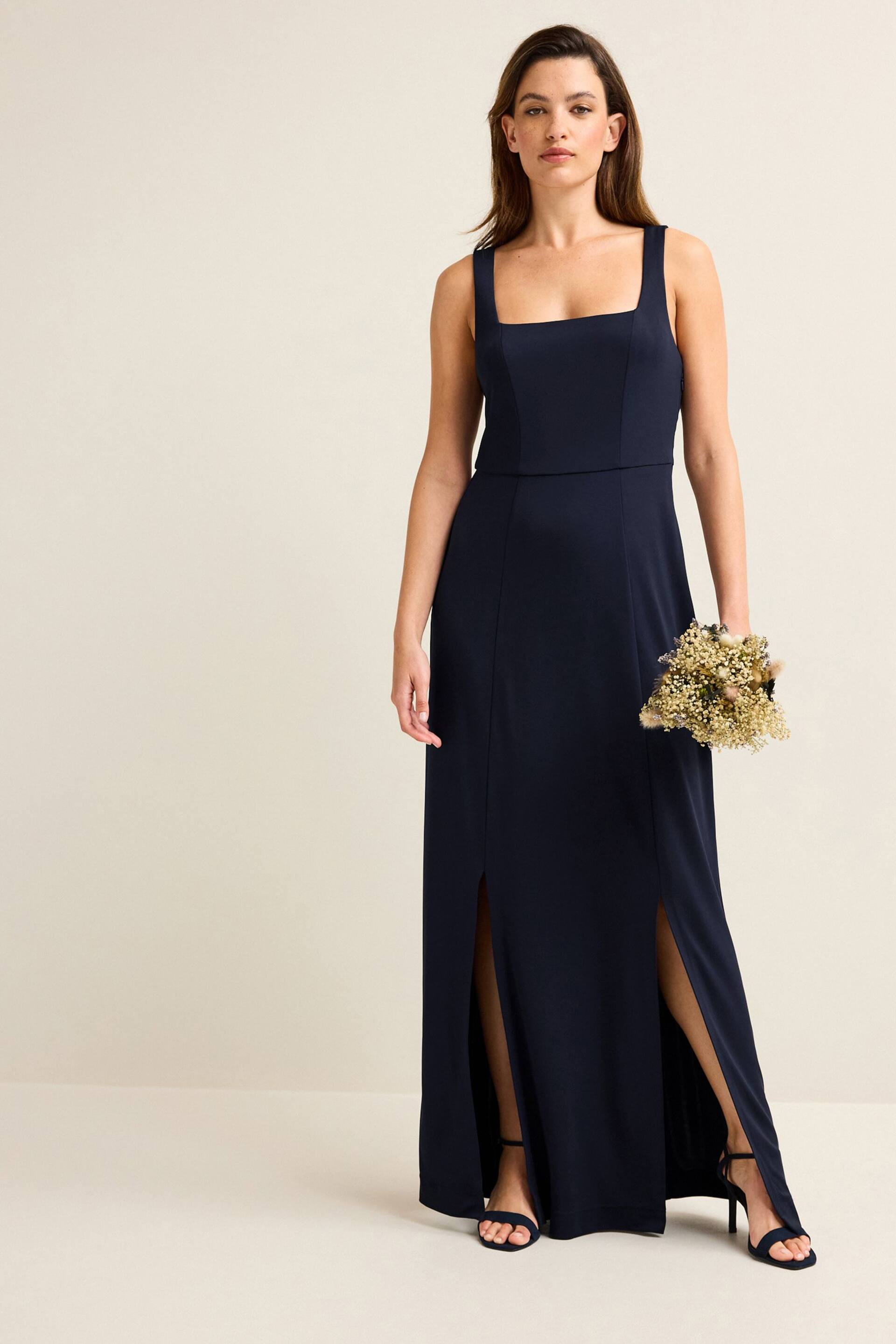 Navy Blue Square Neck Bridesmaid Maxi Dress - Image 1 of 7