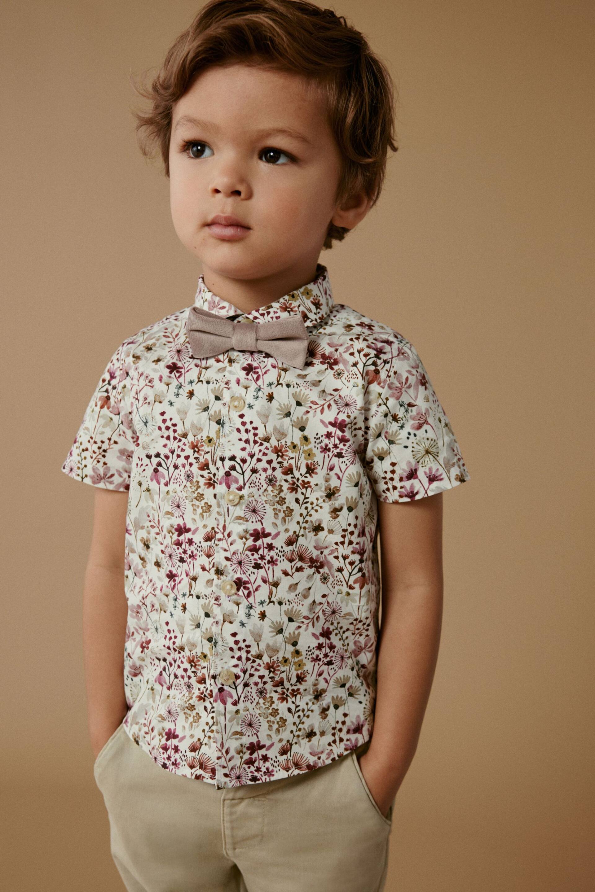 Pink Floral Short Sleeve Shirt And Bow Tie Set (3mths-7yrs) - Image 1 of 8