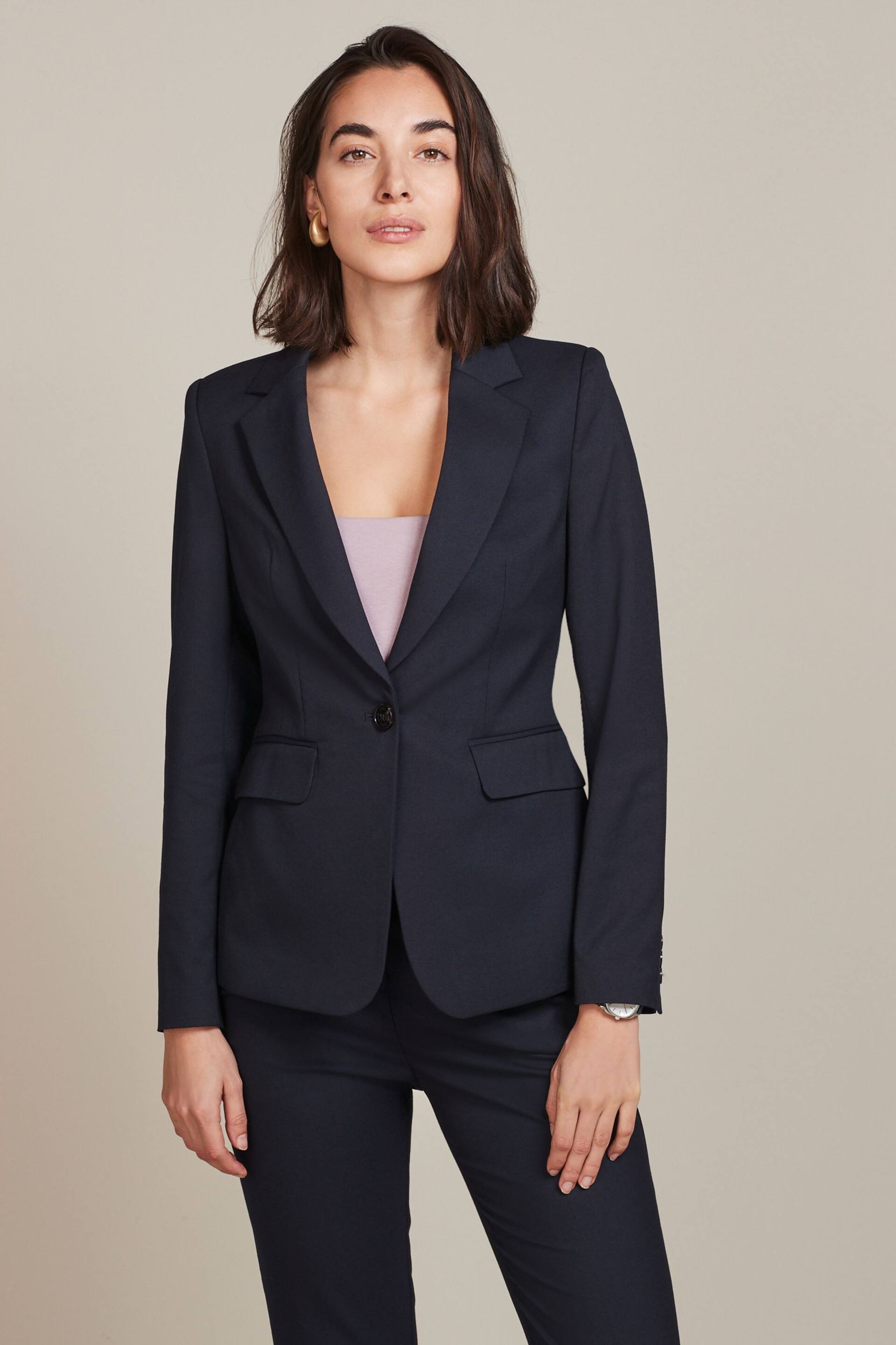 Navy Blue Tailored Single Breasted Jacket - Image 1 of 6