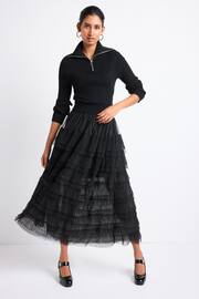 Black Mesh Tulle Midi Skirt - Image 1 of 7