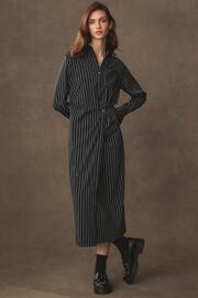 Black/White Stripe Asymmetric Pinstripe Shirt Dress - Image 1 of 7