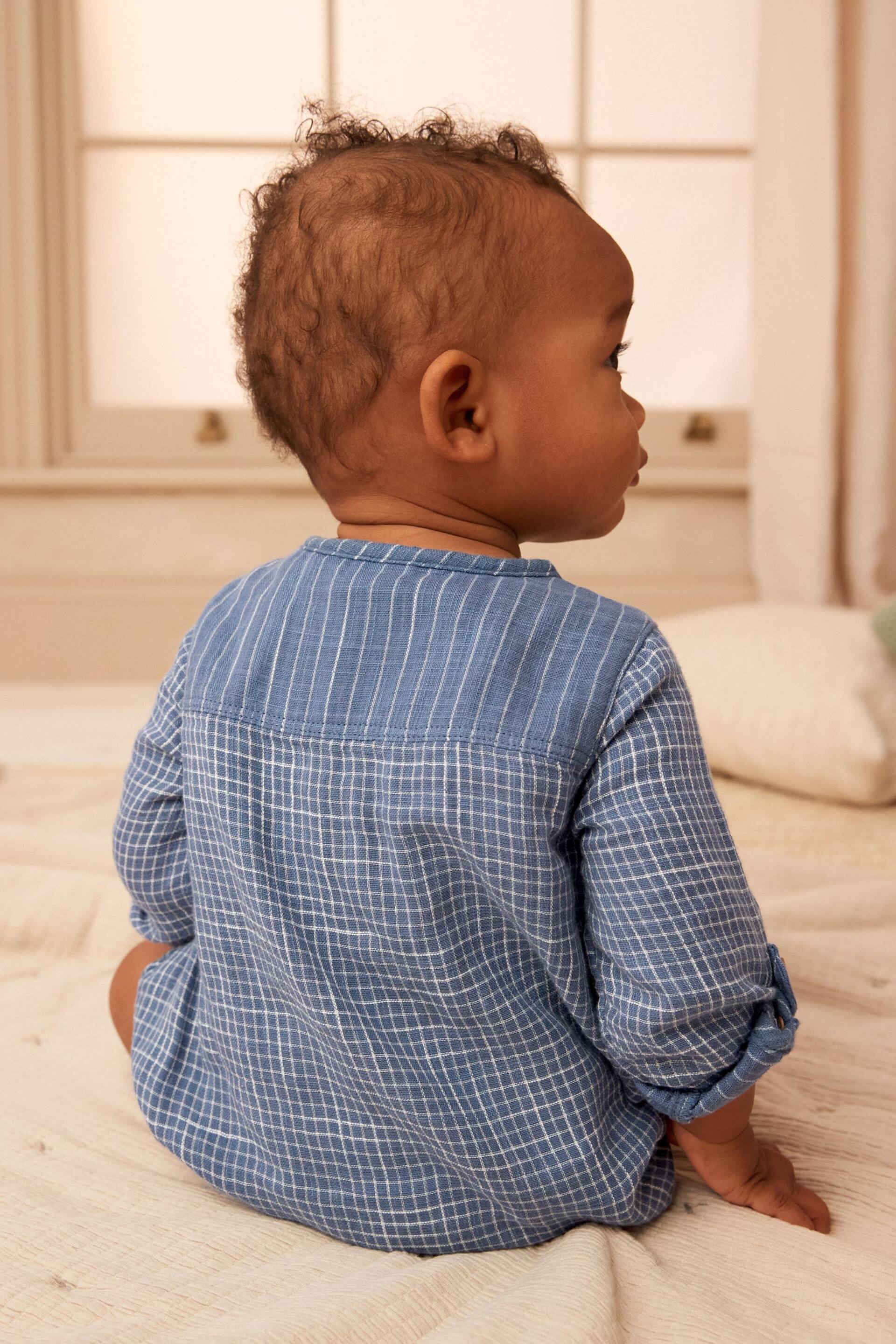 Blue Woven Long Sleeve Bloomer Romper (0mths-2yrs) - Image 3 of 8