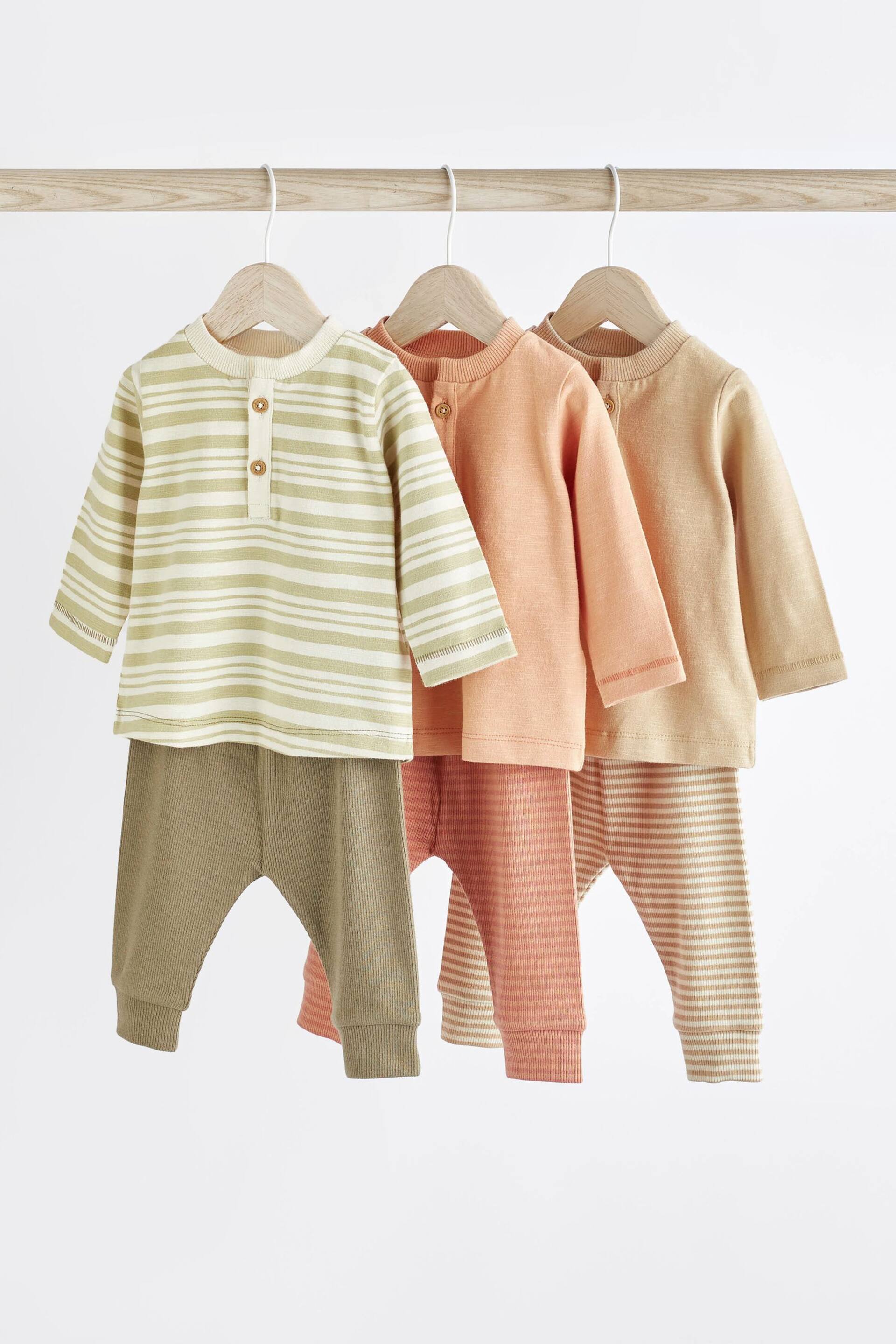 Orange/Sage Green Stripe Baby T-Shirts And Leggings Set 6 Pack - Image 1 of 12