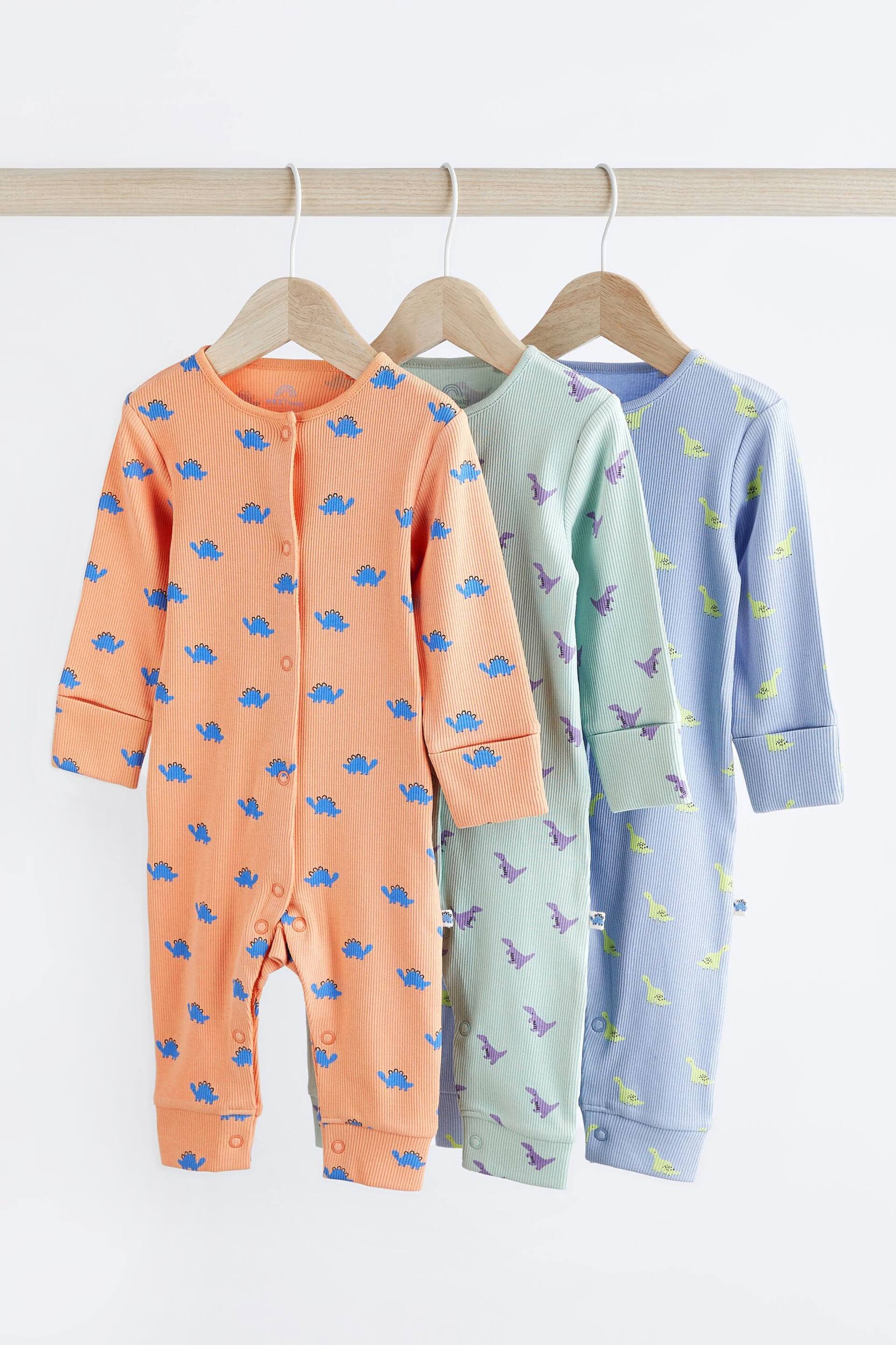 Bright Miniprint Dino Footless Baby Sleepsuit 3 Pack (0mths-3yrs) - Image 1 of 13