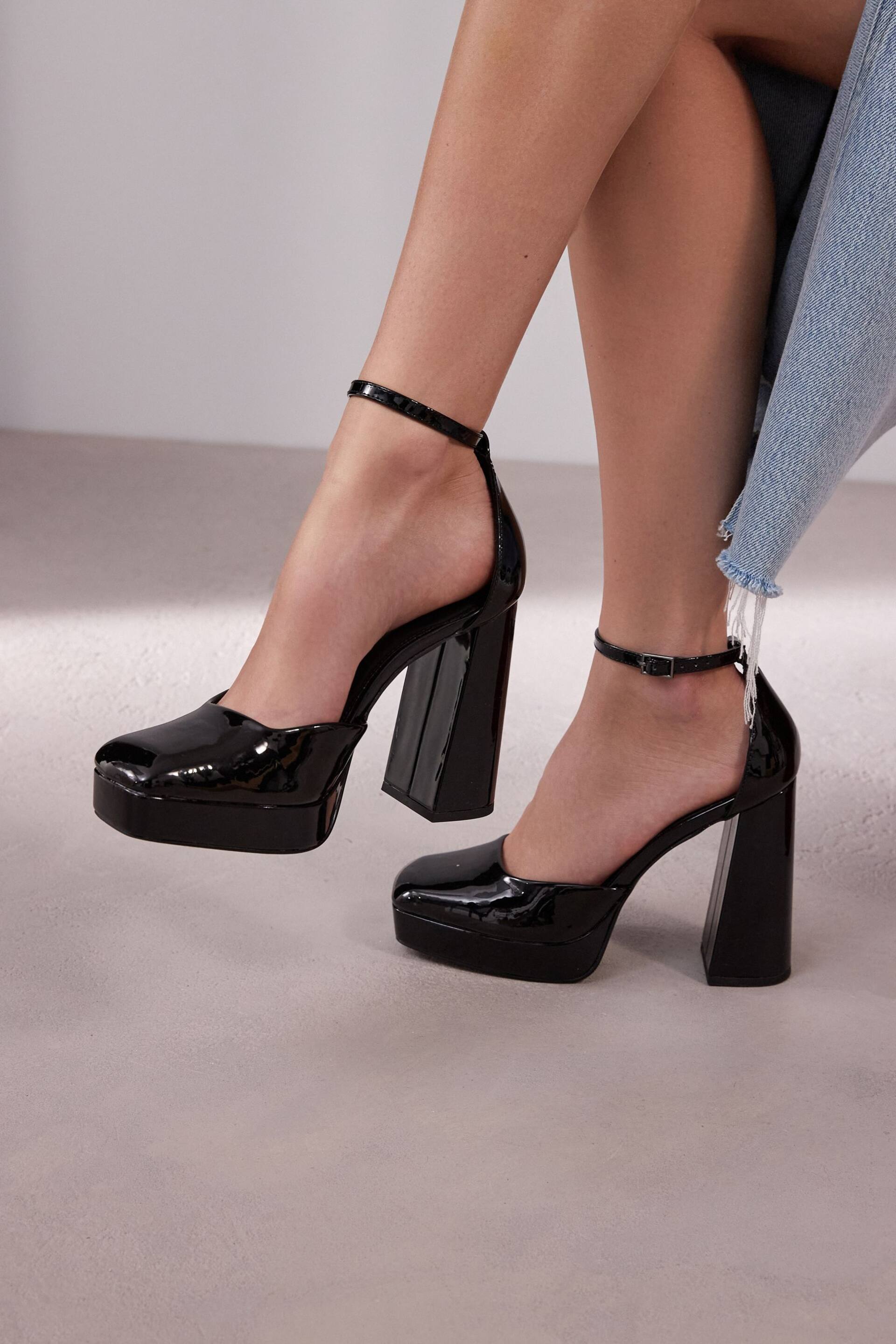 Black Forever Comfort® Square Toe Platform Heel Shoes - Image 1 of 9