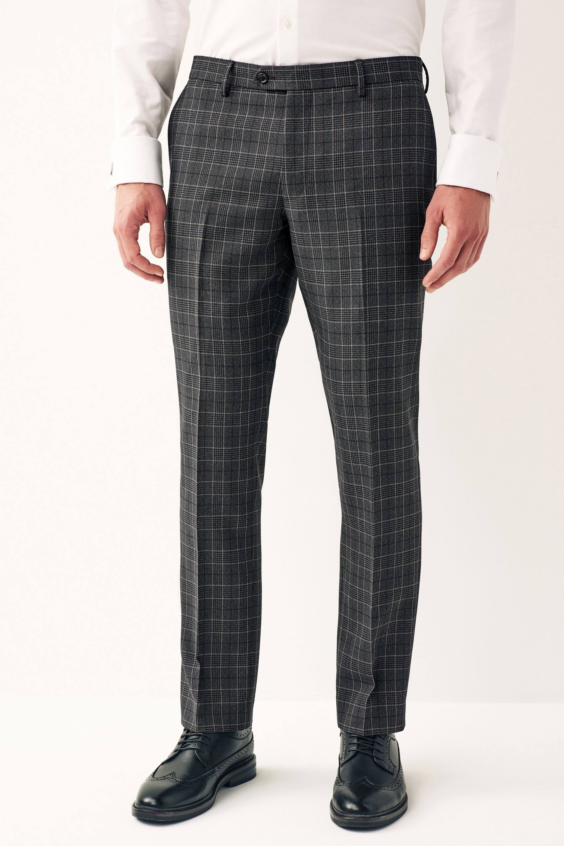 Charcoal Grey Tailored Tailored Fit Trimmed Check Suit Trousers - Image 1 of 7