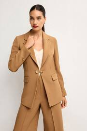 Camel Brown Tailored Crepe Edge to Edge Fitted Blazer - Image 1 of 5