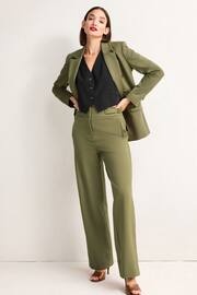 Khaki Green Tailored Ponte Metal Detail Wide Leg Trousers - Image 1 of 7