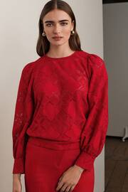 Red Lace Long Sleeve Blouse - Image 1 of 5