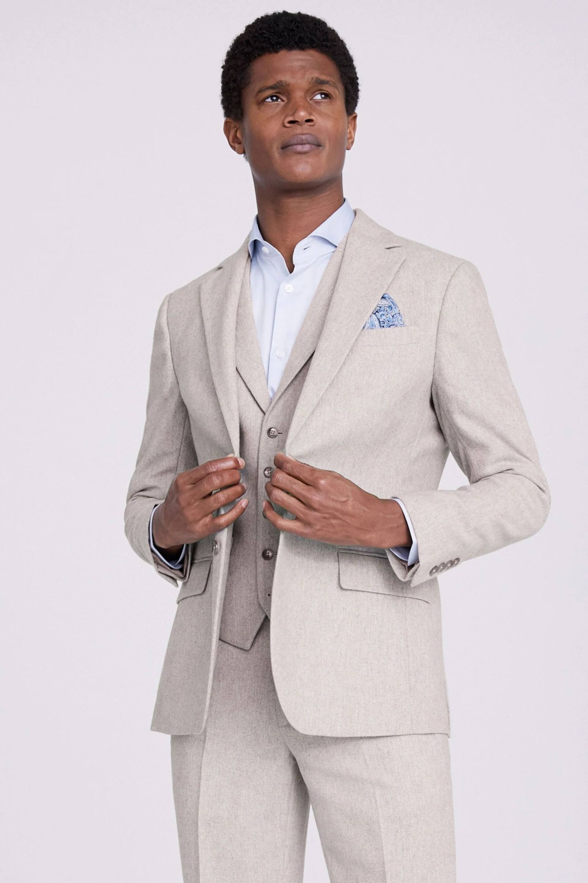 MOSS Tailored Fit Light Grey Herringbone Suit: Jacket - Image 1 of 5