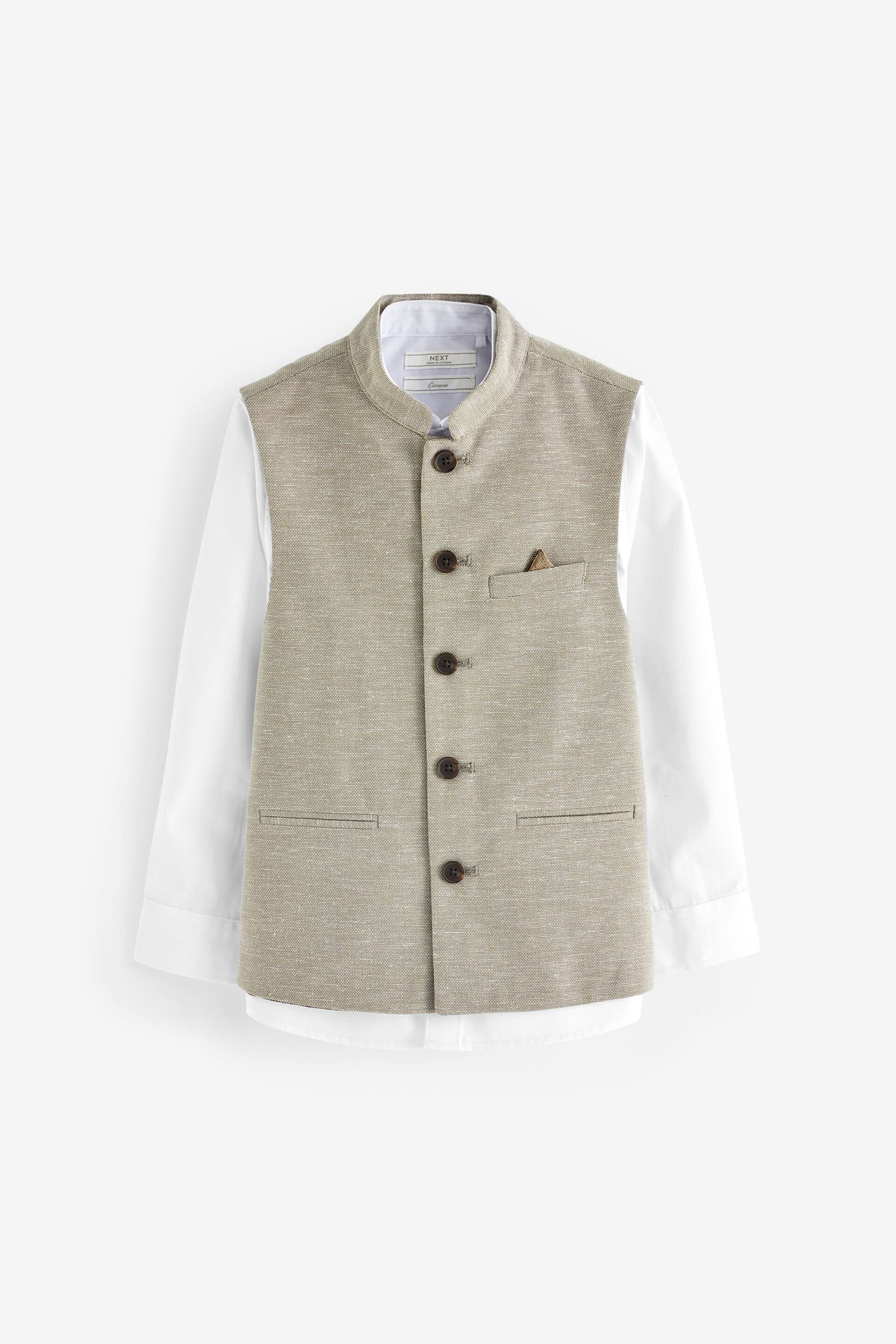 Neutral Nehru Collar Waistcoat & Shirt Set (3-16yrs) - Image 1 of 4