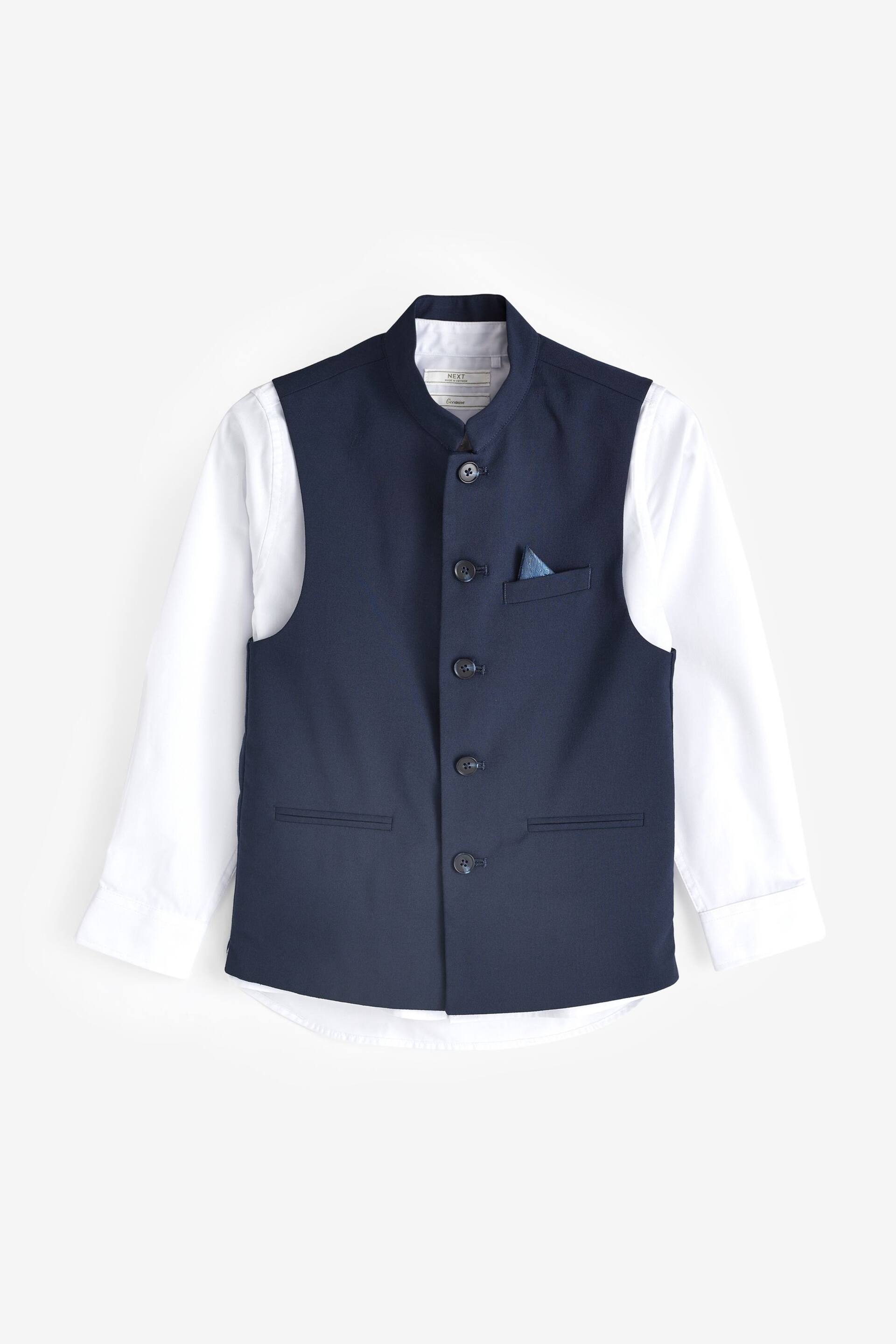 Navy Blue Nehru Collar Waistcoat & Shirt Set (3-16yrs) - Image 1 of 4