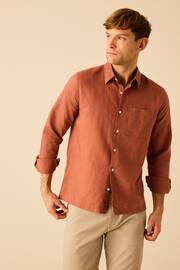 Brown Linen Blend Long Sleeve Shirt - Image 1 of 7