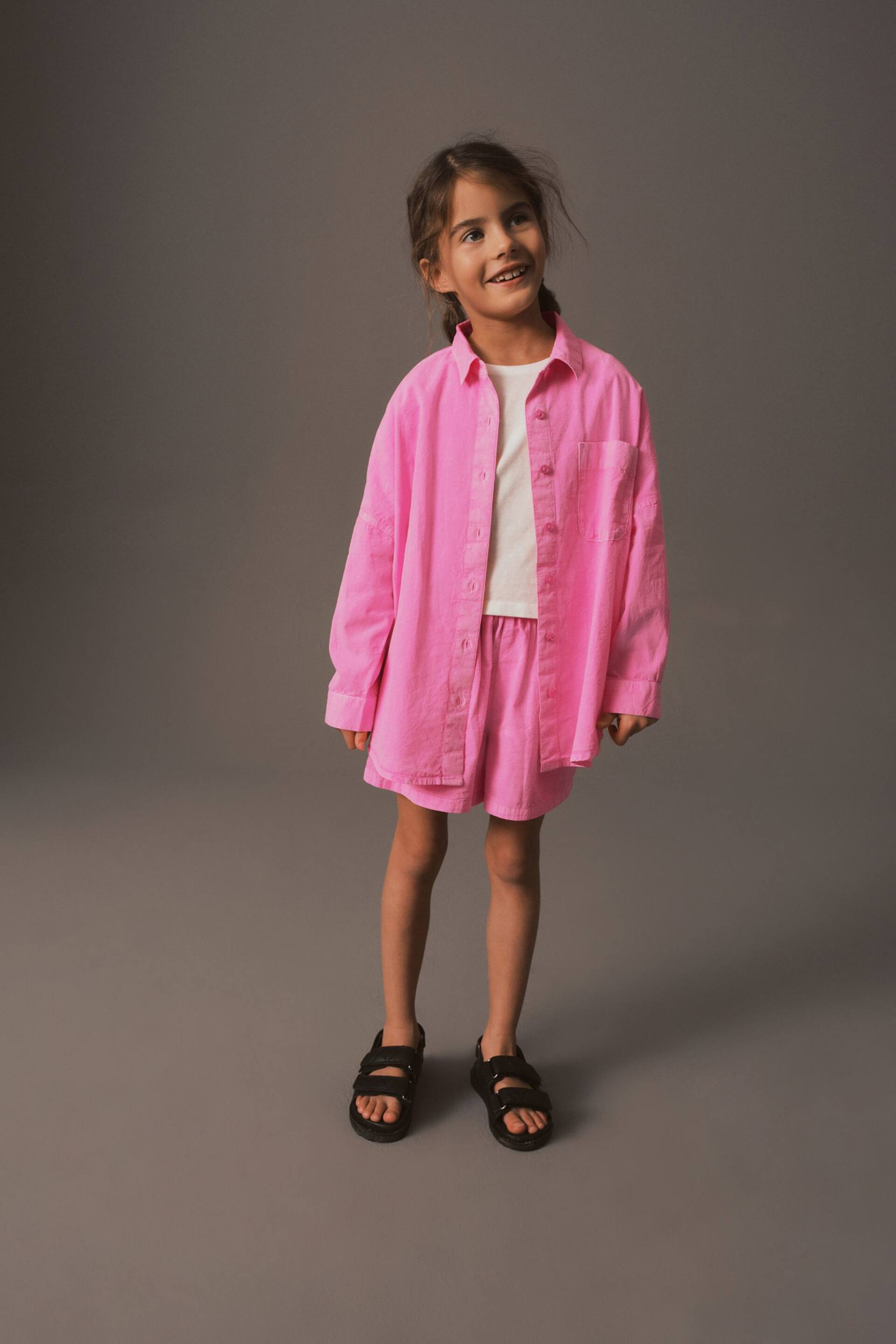 Bright Pink Shirt And Shorts Co-ord Set (3-16yrs) - Image 1 of 8