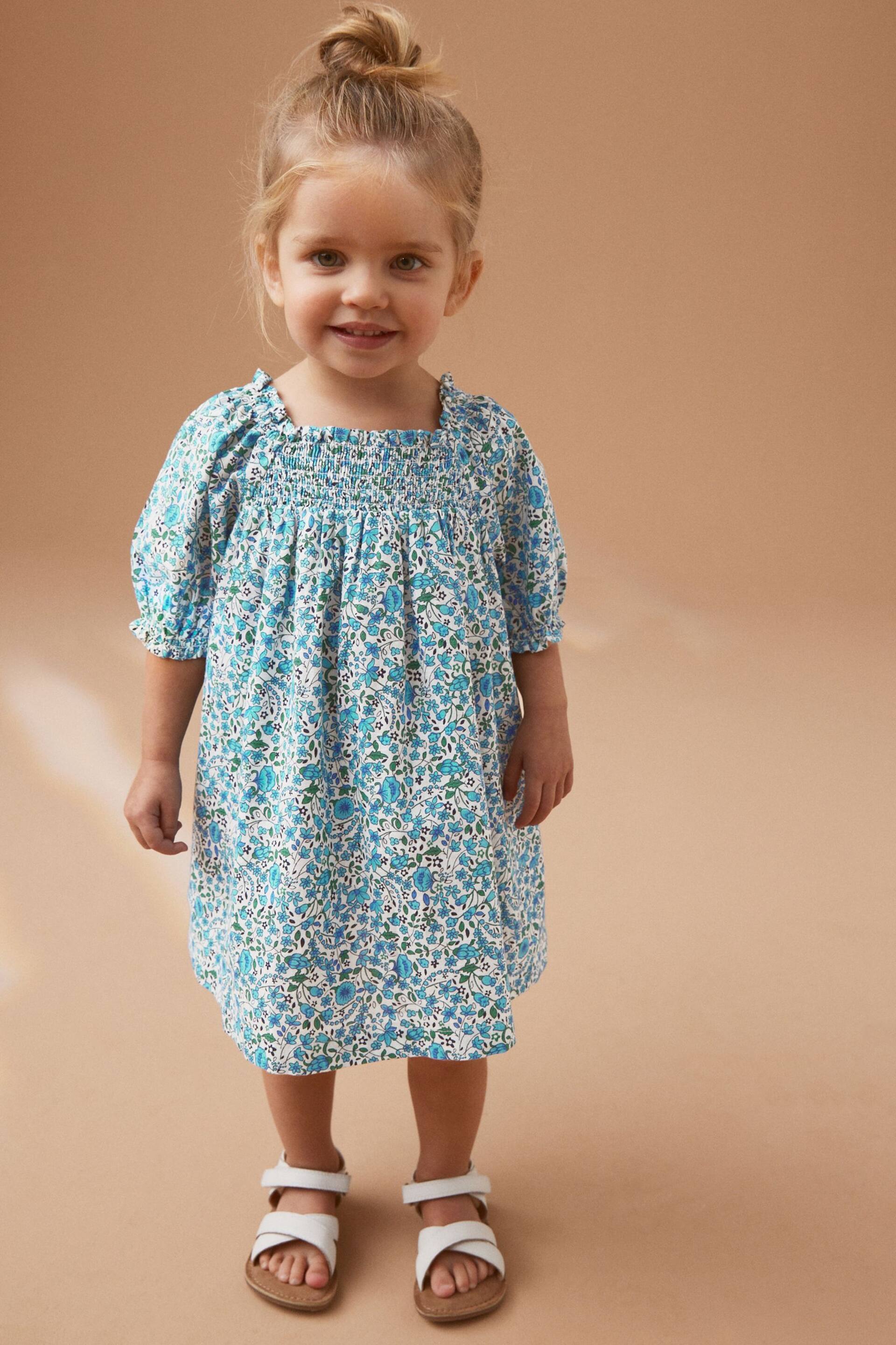Blue Ditsy Puff Sleeve Dress (3mths-8yrs) - Image 1 of 7