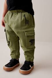Khaki Green Animals Cargo Trousers (3mths-7yrs) - Image 1 of 7