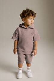 Tan Brown Short Sleeve Textured Hoodie and Shorts Set (3mths-7yrs) - Image 1 of 8