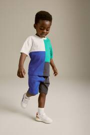 Blue/Green Short Sleeve Colourblock T-Shirt and Shorts Set (3mths-7yrs) - Image 1 of 9