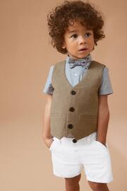 Tan Brown Waistcoat, Shirt, Short & Bow Tie Set (3mths-9yrs) - Image 1 of 9