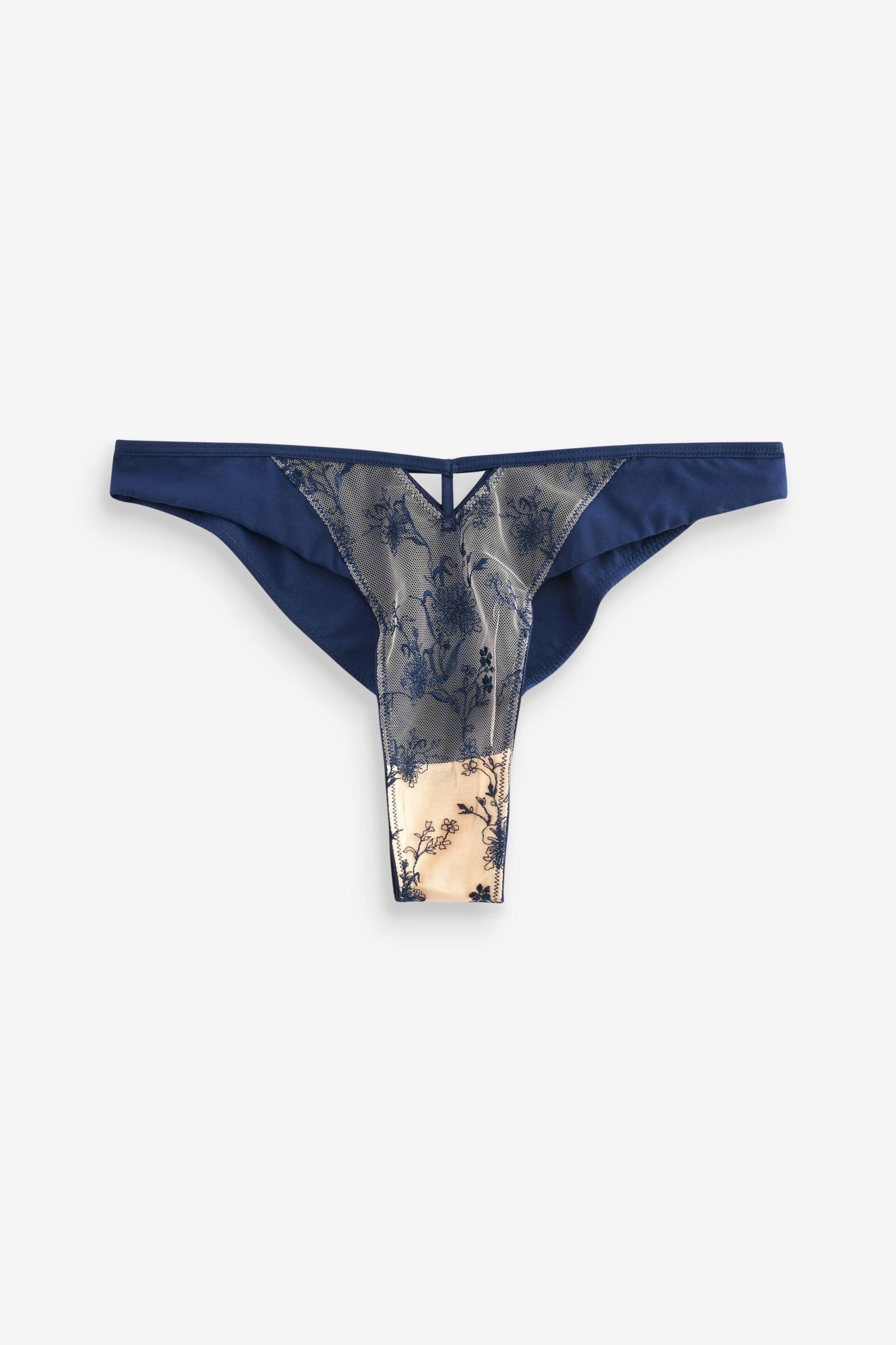 Navy Blue Extra High Leg Floral Embroidered Knickers - Image 1 of 4