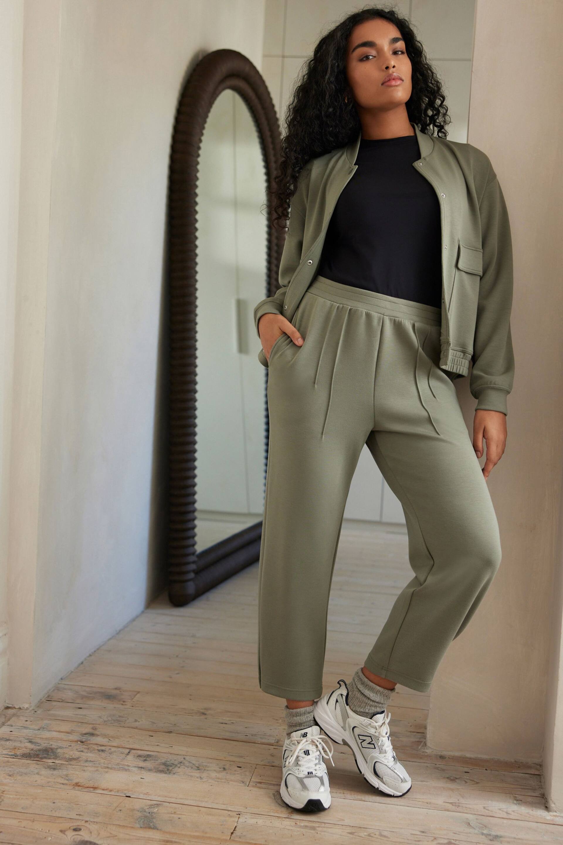 Khaki Green Wide Leg Joggers - Image 1 of 7