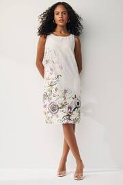 Ecru Cream Floral Linen Blend Sleeveless Shift Dress - Image 1 of 6