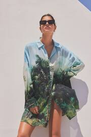 Green/Blue Scene Print Beach Shirt Cover-Up - Image 1 of 8