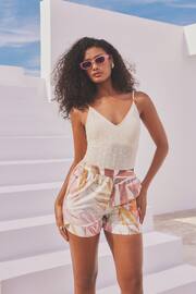 White/Pink Floral Pull-On Shorts - Image 1 of 6